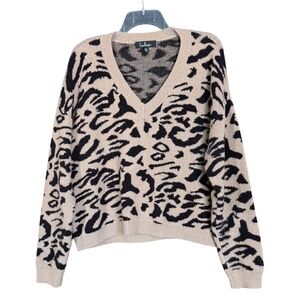 Lulus Good For You Taupe Leopard Print Sweater Women's Size M/L